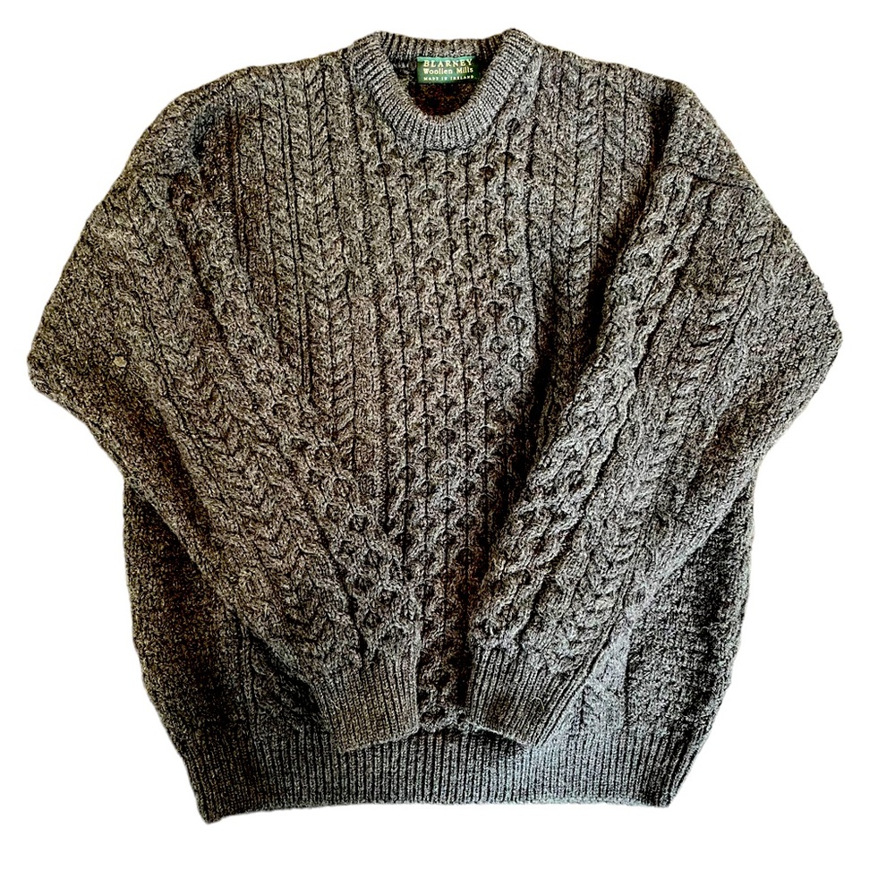 Blarney Ireland Woolen Mills 100% Wool Charcoal Gray Sweater L